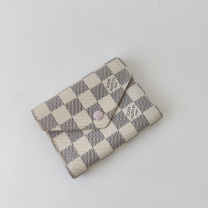 lv 白棋盘格 粉豆豆 短款钱包