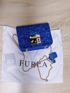 【全新没背过】Furla芙拉宝蓝色亮片链条包女士包包