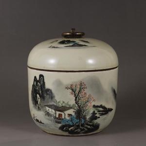 捡漏处理古董老货茶叶罐民国居仁堂青山红树盖罐瓷罐农村储物罐老