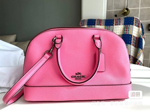 coach蔻驰女包斜挎手提包贝壳包桃红色.