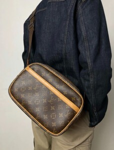 lv老花大号单肩斜挎包记者包邮差包双层相机包公文包男女款中古