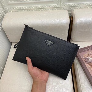 专柜正品prada 普拉达男士新款真皮手拿包