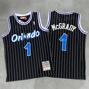 闲置麦迪1号魔术队黑色条纹球衣 nba复古刺绣网眼篮球背心球
