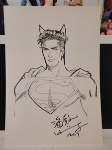 DC线稿师 海凝太太亲笔签绘超人，绘于2017年SHCC漫展