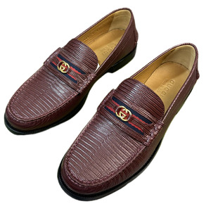 99新未使用 gucci古驰深棕色牛皮乐福鞋一脚蹬男鞋 原价7000多