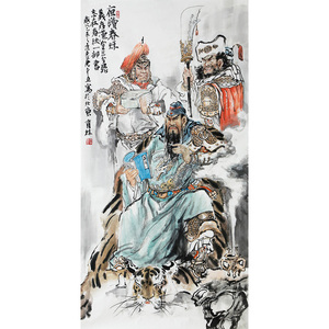 1元拍卖 石齐弟子 时育林《义存汉室》国画人物画关公画像3924