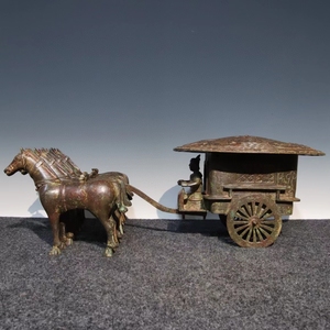 家具摆件,装饰品,青铜器,青铜铭文 天子驾四马拉车一套,长6