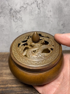 紫铜纯铜大明宣德年制双龙戏珠底三足龙熏香炉 龙行天下熏香炉香
