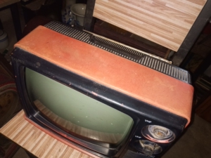 老东芝黑白电视,原装未动,插电不亮,缺一频道钮,品相如图,不