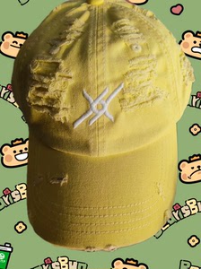 全新KFCC帽子769Labz重磅磨破弯沿帽黄色可调节