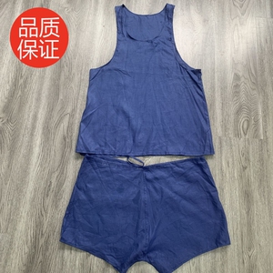 老货90年代老式夏季亚麻潜艇抗菌背心速干短裤背心裤衩套装男