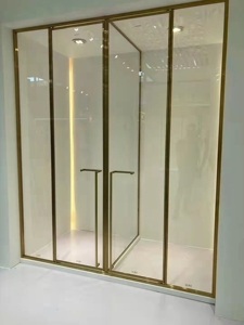 非标准定制香槟色不锈钢卫生间t字型淋浴房钢化玻璃浴房浴室隔断