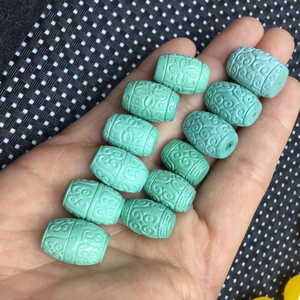 二代绿松石雕刻桶珠 腰珠 文玩diy配件