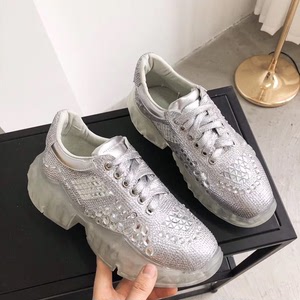 果冻底老爹鞋女网红水晶运动鞋子亮晶晶水钻休闲透明厚底银色女鞋