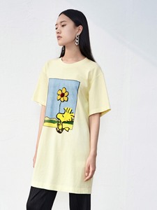 【现货包邮】moco史努比系列T恤连衣裙，100%棉，黄色S