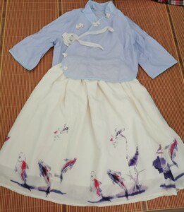 【直出】锦鲤抄民国风江南风班服婉约淑女蓝色中长裙套装改良汉服