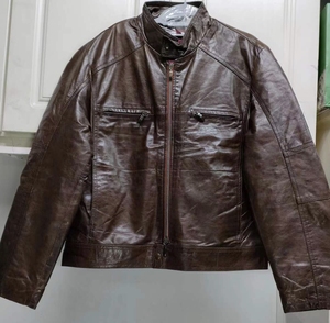 意大利产 vera pelle深棕色立领常青款牛皮衣.皮质厚