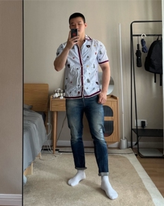 95新 gucci 古奇男士保龄球衫 46码 古驰男款睡衣上