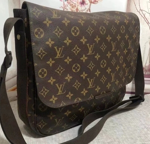 LV/路易威登棕色老花单肩斜挎包正品男包奢侈品背包 95新