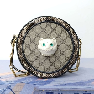 gucci古驰 超级限量款猫头圆饼 革面麂皮拼蛇皮单肩斜挎包