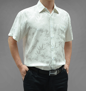 中老年桑蚕丝衬衫短袖男真丝上衣商务休闲父亲丝绸宽松衬衣爸爸装