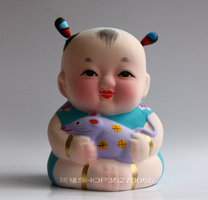 纯手工艺品无锡惠山泥人:抱鼠阿福(十二生肖 sx01)