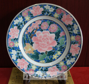 醴陵老瓷器-群力釉下五彩手绘满花15.5厘米盘.