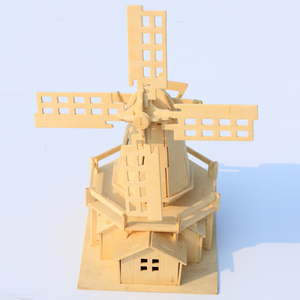益智木质diy仿真3d立体拼图拼版 智力手工木头模型玩具 荷兰风车