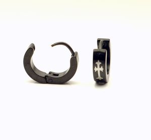 十字架图案钛钢耳环/黑色钛钢耳钉/男款男式316L钢耳环耳扣[2001]
