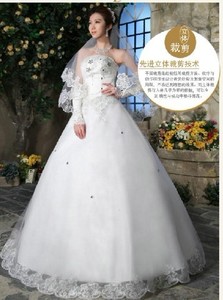 名门人气新娘2017新款韩版齐地抹胸5折花朵水钻婚纱礼服