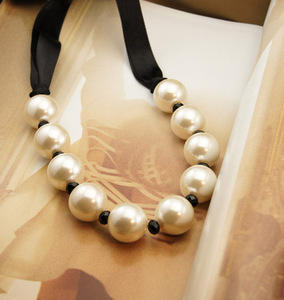 原创设计 复古水晶大颗珍珠项链女短款丝带锁骨链 气质高级感礼服