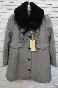 韩国品牌童装*善在香SD4122灰色毛领花边大衣