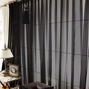 高档外贸尾单黑色窗纱窗帘布精品黑纱帘 办公橱窗客厅高密度特价