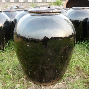 宜兴土陶酒缸正品200斤容量圆口黑釉酒坛（100公斤）大酒缸发酵缸