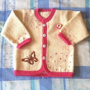 手工编织婴儿毛衣外套儿童针织衫羊毛澳毛开衫可爱女童钩花蝴蝶