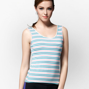美仪女士吊带背心工字背条纹打底衫运动休闲汗衫无袖上衣外穿夏装