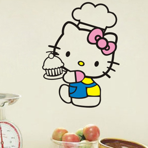 hellokitty猫可爱蛋糕卡通动漫墙贴纸厨房防水橱柜贴画瓷砖背景墙