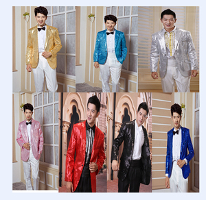 男士礼服韩版新款演出服男装亮片西服套装合唱司仪主持人歌手服装