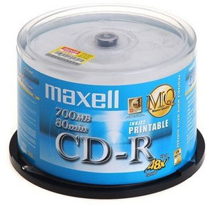 麦克赛尔/maxell CD-R48速700MB50P桶装光盘 小圈可打印CD刻录盘