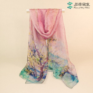丝情画意高档真丝丝巾 桑蚕丝围巾女秋冬职业真丝大长巾防晒披肩