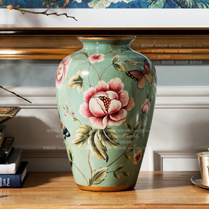 奇居良品欧式客厅装饰工艺品花插花器摆件彩绘陶瓷彩…美式家居花