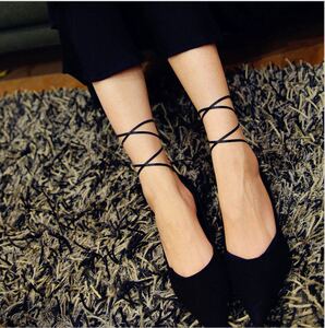 欧日韩同步绑带蕾丝防滑袜 搭配平底鞋隐形短浅口船袜2双包邮