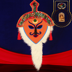 藏红藏式风格传统手工制作格桑花橙脸藏戏面具民族特色手工艺品