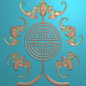 五蝠精雕图浮雕图
