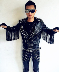 欧美重金属摇滚歌特酒吧乐队dj男歌手街舞机车铆钉流苏皮衣演出服