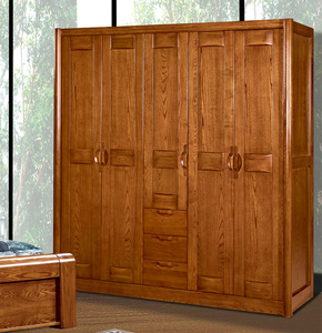 榆木五门衣柜 卧室衣橱 2米现代中式风格 实木衣柜 特价包邮