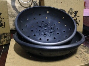 西城汇黑陶复古黑陶泥漏盆高级饭罩子出口专用
