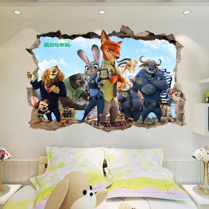 疯狂动物城墙贴兔子狐狸老虎动物世界防水贴纸儿童房装饰壁画包邮