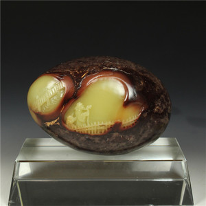 青田周村龙蛋石 手把件 把玩件 雅安绿 青田石雕摆件精品收藏