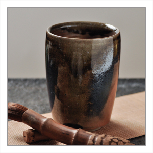 台湾手工柴烧-吴金维作品 柴烧结晶紫金彩高杯